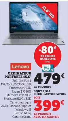 Lenovo - Ordinateur Portable 15,6" offre à 479€ sur Hyper U