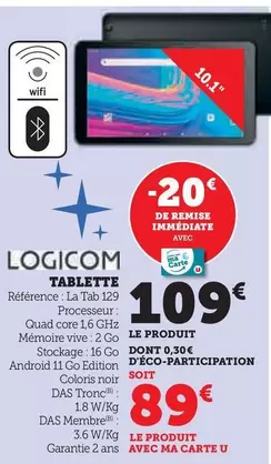 Logicom - Tablette offre à 109€ sur Super U