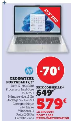 HP - Ordinateur Portable 17,3" offre à 579€ sur Super U