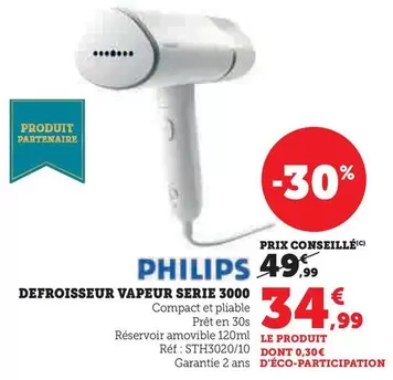 Philips - Defroisseur Vapeur Serie 3000 offre à 34,99€ sur Super U