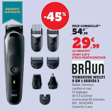 Braun - Tondeuse Multi 8 En 1 Series 3 MGK3440  offre à 29,99€ sur Super U