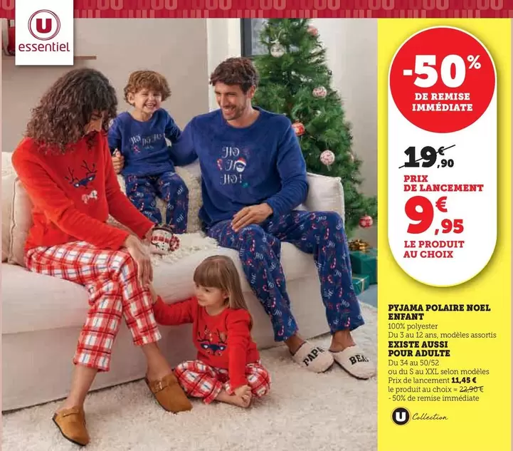 Pyjama Polaire Noel Enfant offre à 9,95€ sur Super U