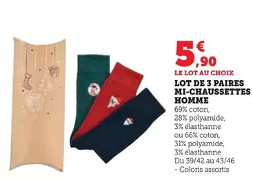 Lot De 3 Paires Mi-Chaussettes Homme offre à 5,9€ sur Super U