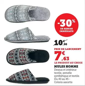 Mules Homme offre à 7,63€ sur Super U