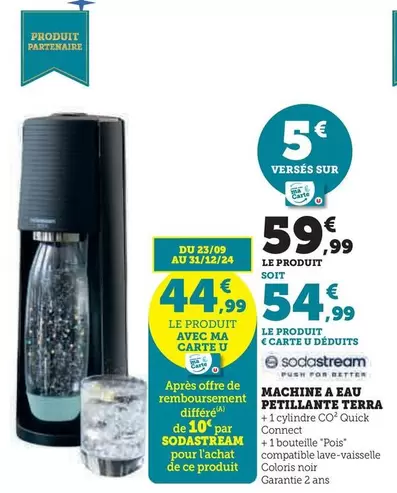 Sodastream - Machine A Eau Petillante Terra offre à 59,99€ sur Super U