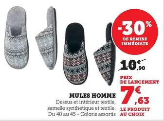 Mules Homme offre à 7,63€ sur Super U