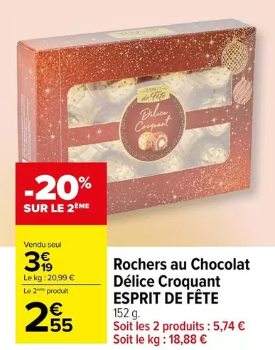 Esprit De Fête - Rochers Au Chocolat Délice Croquant offre à 3,19€ sur Carrefour Contact