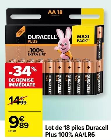 Duracell - Lot De 18 Piles Plus 100% Aa/lr6 offre à 9,89€ sur Carrefour Contact