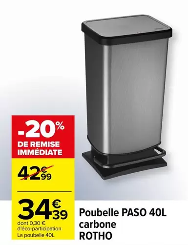 Paso - Poubelle  40l Carbone offre à 34,39€ sur Carrefour Contact