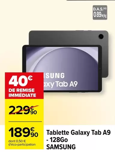 Samsung - Tablette Galaxy Tab A9 - 128go offre à 189,9€ sur Carrefour Contact