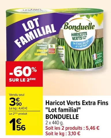 Bonduelle - Haricot Verts Extra Fins en Lot Familial : qualité supérieure en promotion pour toute la famille.