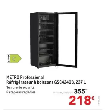 Metro -  Professional Réfrigérateur À Boissons Gsc4240b, 237 L offre à 218€ sur Metro