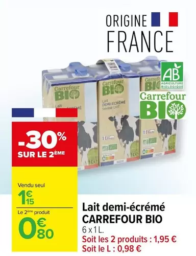 Carrefour - Lait Demi-écrémé Bio