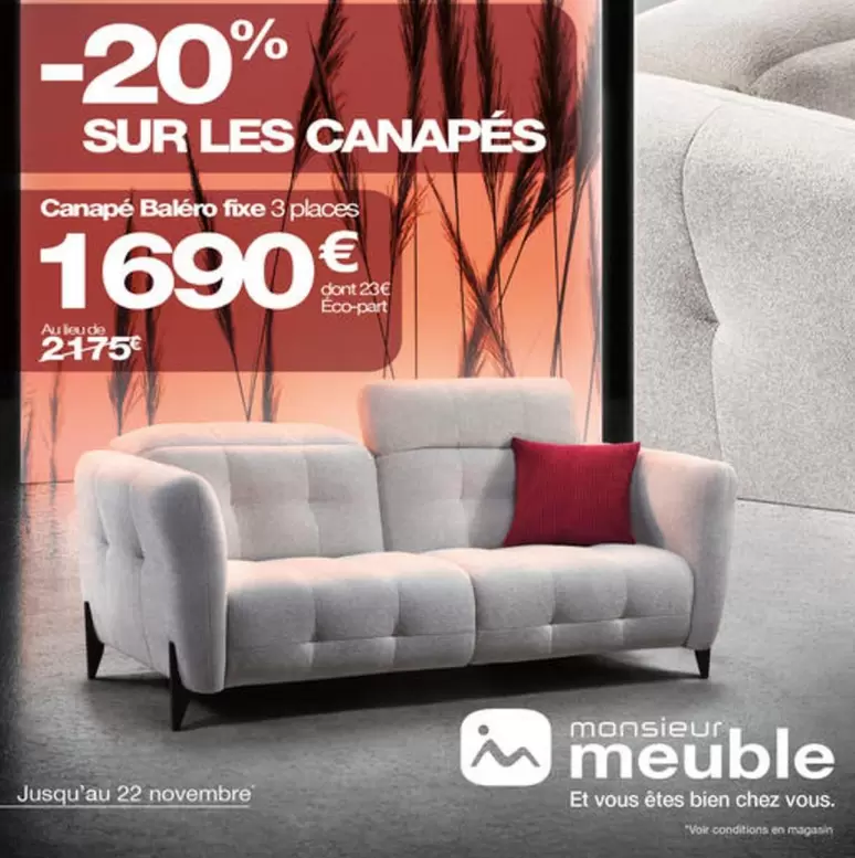 Canapé Balero Fixe 3 Places offre à 1690€ sur monsieur meuble