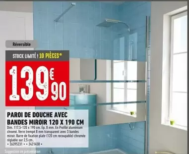 Dim - Paroi De Douche Avec Bandes Miroir 120 X 190 Cm offre à 139,9€ sur Batkor