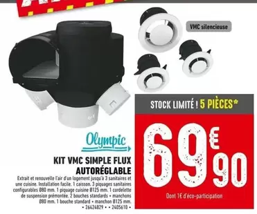 Olympic - Kit Vmc Simple Flux Autoreglable offre à 69,9€ sur Batkor