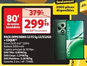 Oppo - Pack Reno 12 Fs 5g 12/512Go + Coque offre à 299,99€ sur Auchan Hypermarché