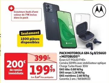 Motorola - Pack G84 5G 8/256Go + Motobuds offre à 199,99€ sur Auchan Hypermarché