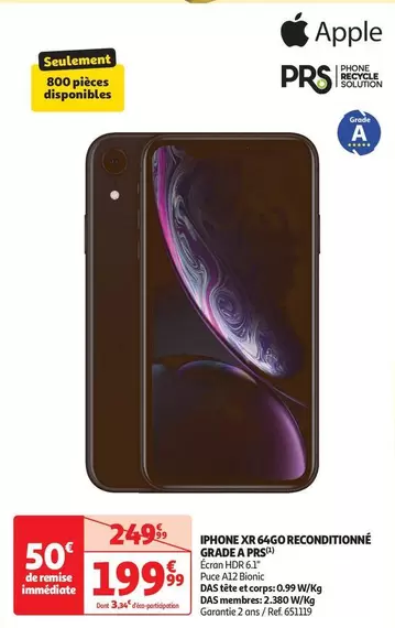 Apple - Iphone Xr 64Go Reconditionné Grade A Prs offre à 199,99€ sur Auchan Hypermarché