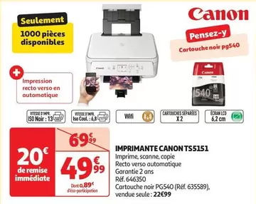 Canon - Imprimante TS5151 offre à 49,99€ sur Auchan Hypermarché