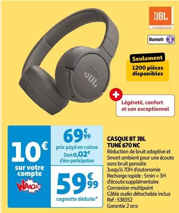 JBL - Casque Bt Tune 670 NC offre à 59,99€ sur Auchan Hypermarché