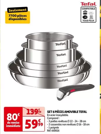 Tefal - Set 6 Pièces Amovible offre à 59,99€ sur Auchan Hypermarché