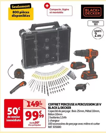 Black & Decker - Coffret Perceuse A Percussion 18 V offre à 99,99€ sur Auchan Hypermarché