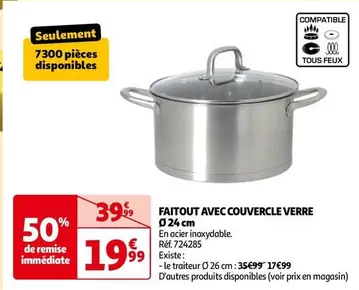 Faitout Avec Couvercle Verre 24 Cm offre à 19,99€ sur Auchan Hypermarché