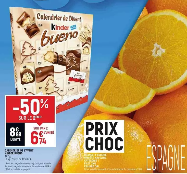 Ferrero - Calendrier De L'avent Kinder Bueno offre à 8,99€ sur Spar