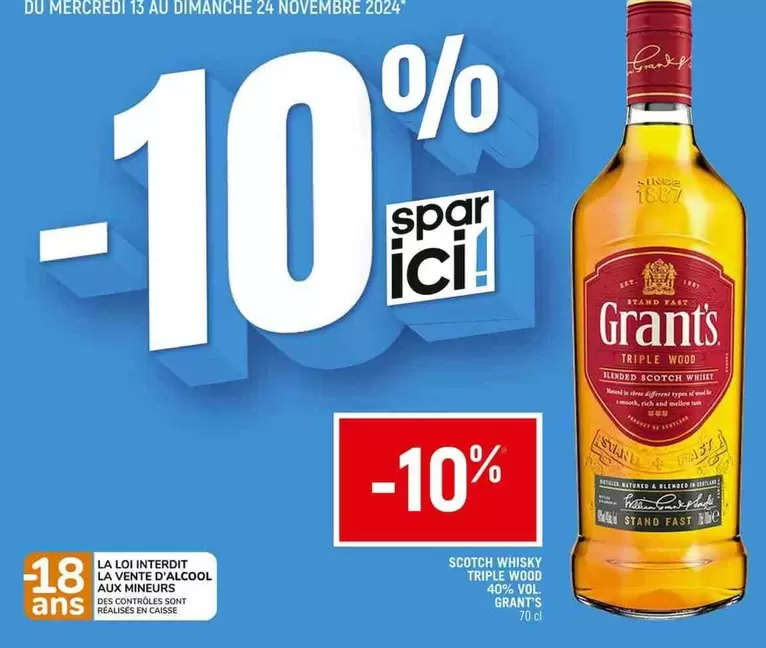 Grant's - Scotch Whisky Triple Wood 40% Vol. offre sur Spar