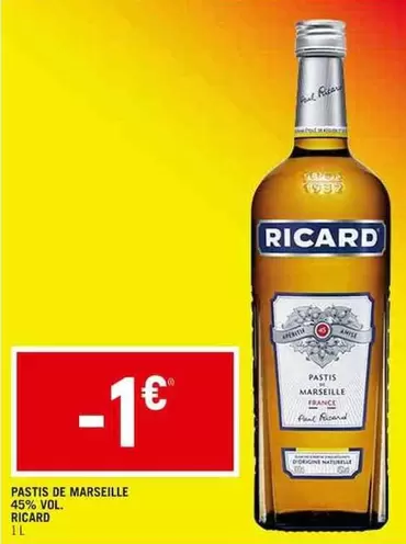 Ricard - Pastis De Marseille 45% Vol. offre à 1€ sur Spar