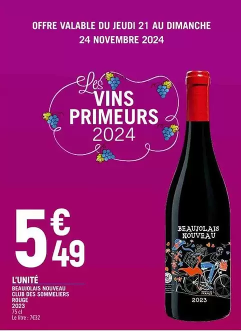 Beaujolais Rouveau Rouge offre à 5,49€ sur Spar