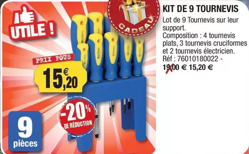 Kit De 9 Tournevis offre à 15,2€ sur Outiror