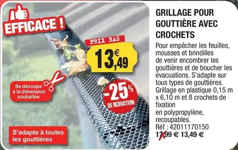 TOUS - Grillage Pour Gouttière Avec Crochets offre à 13,49€ sur Outiror