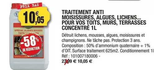 Traitement Anti Moissures, Algues, Lichens Pour Vos Toits Murs, Terrasses Concentre offre à 10,05€ sur Outiror