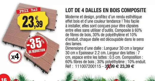 Lot De 4 Dalles En Bois Composite offre à 23,39€ sur Outiror