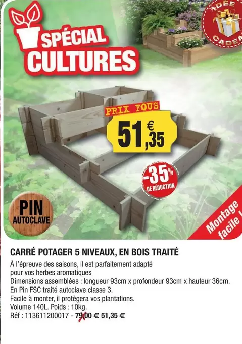 Carré Potager 5 Niveaux, En Bois Traité offre à 51,35€ sur Outiror