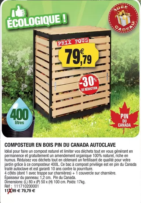 Composteur En Bois Pin Du Canada Autoclave offre à 79,79€ sur Outiror