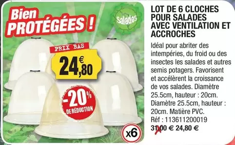 Lot De 6 Cloches Pour Salades Avec Ventilation Et Accroches offre à 24,8€ sur Outiror