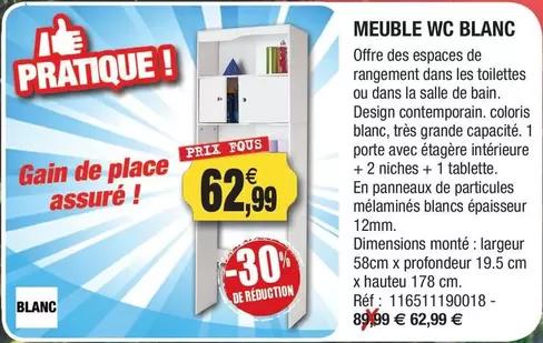 Meuble Wc Blanc offre à 62,99€ sur Outiror