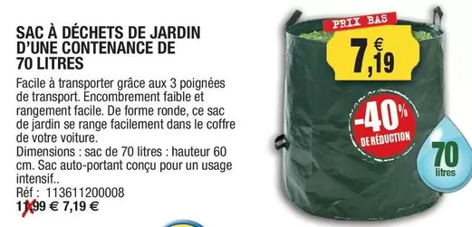 Sac À Déchets De Jardin D'Une Contenance De 70 Litres offre à 7,19€ sur Outiror