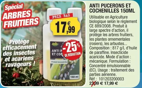 Anti Pucerons Et Cochenilles 150ml offre à 17,99€ sur Outiror