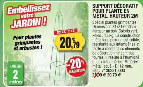 Hauteure 2m - Support Décoratifs Pour Plante En Métal offre à 20,79€ sur Outiror