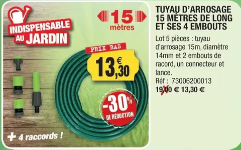 Tuyau D'arrosage 15 Metres De Long Et Ses 4 Embouts offre à 13,3€ sur Outiror