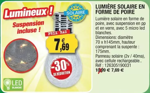 Lumiere Solaire En Forme De Poire offre à 7,69€ sur Outiror