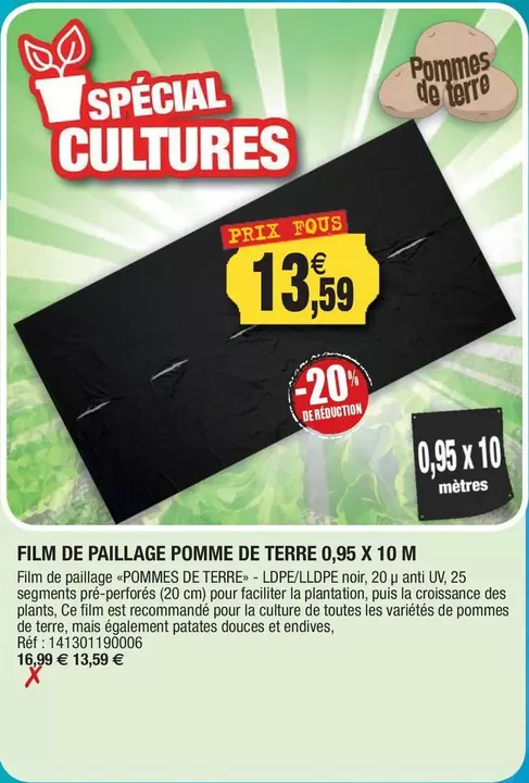 Film De Paillage Pomme De Terre 0,95 X 10 M offre à 13,59€ sur Outiror