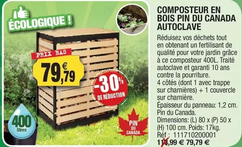 Composteur En Bois Pin Du Canada Autoclave offre à 79,79€ sur Outiror