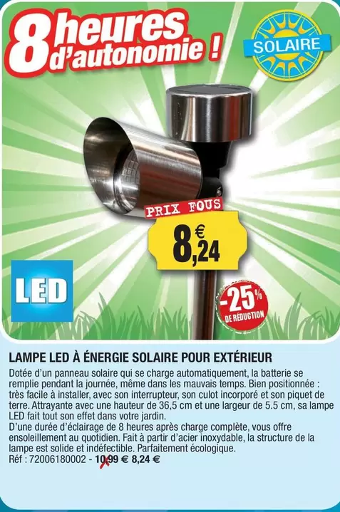 Lampe Led À Énergie Solaire Pour Extérieur offre à 8,24€ sur Outiror