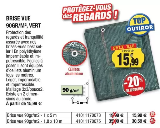 Brise Vue 90gr/m2, Vert offre à 15,99€ sur Outiror