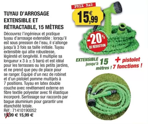 Tuyau D'arrosage Extensible Et Rétractable, 15 Mètres offre à 15,99€ sur Outiror